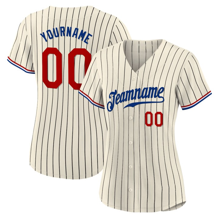 Cream Black Pinstripe Red - Royal Custom Baseball Jersey