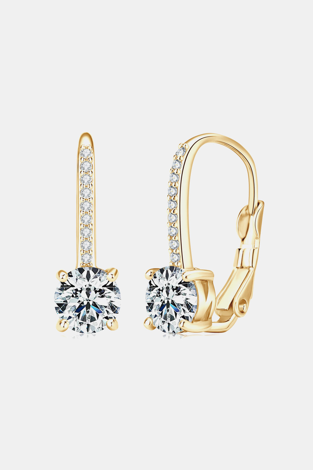 2 carat round cut moissanite leverback earrings in 925 sterling silver