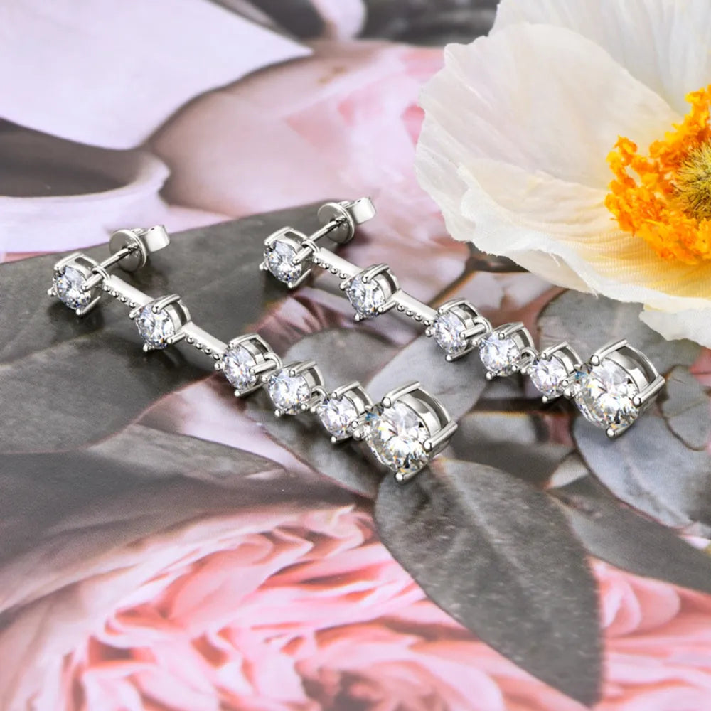 diamond look moissanite earrings sterling silver long drop style