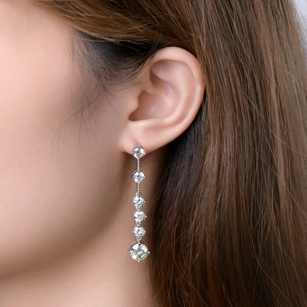 4ct moissanite earrings 925 sterling silver long drop luxury style