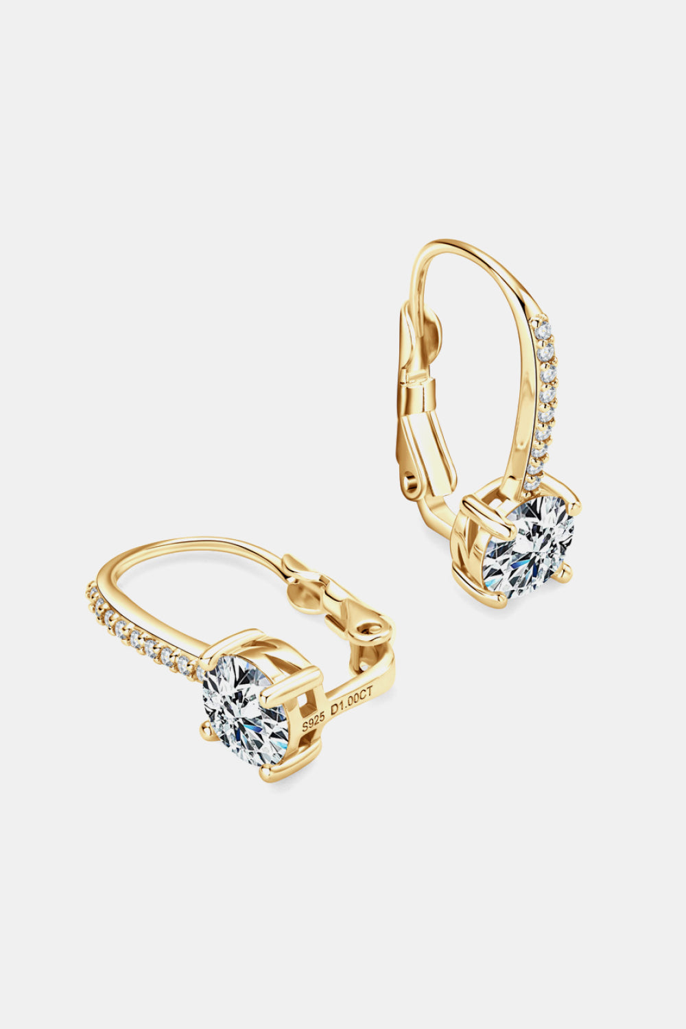Sterling silver leverback earrings with 1ct moissanite stone on each ear