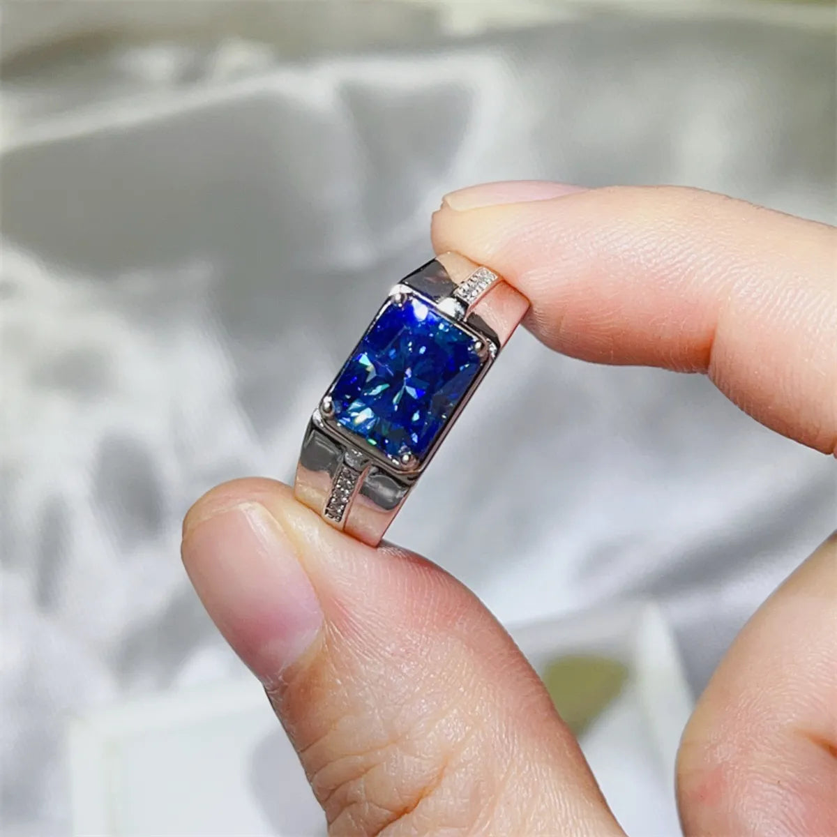 sapphire color moissanite ring sterling silver band elegant design