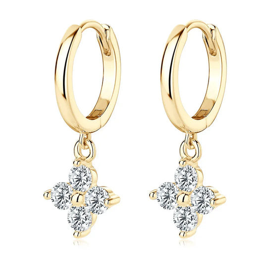 925 sterling silver huggie hoop earrings with moissanite flower dangle